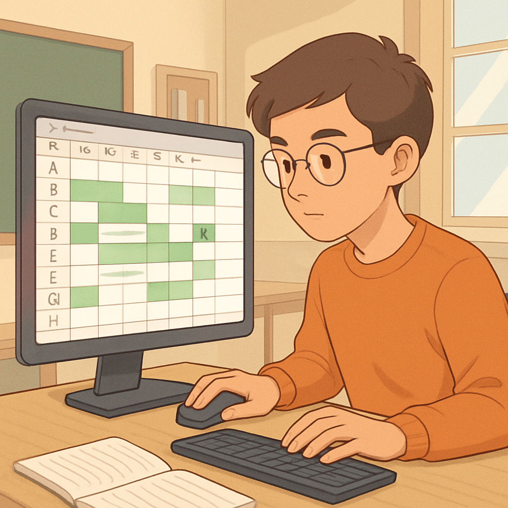 数据整理过程：学生在电脑上对电子表格中的数据进行整理和清洗