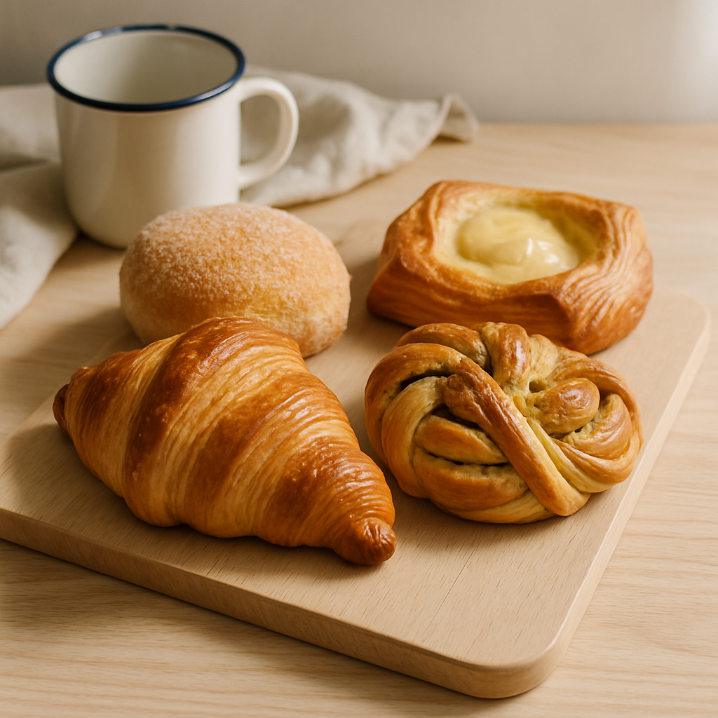 Pastries on a light wood board