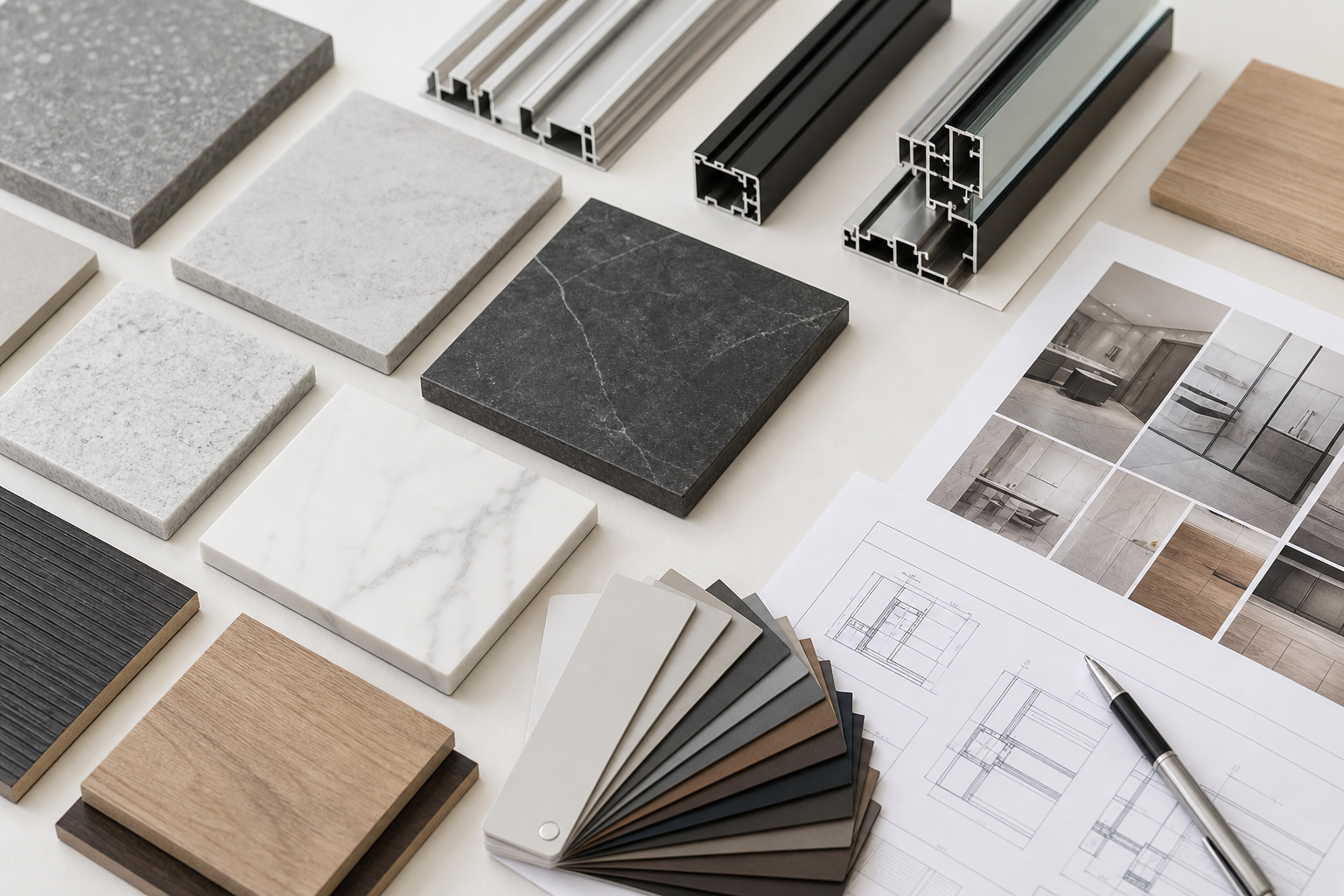 Mixed product samples and specification sheets for custom sourcing requests across categories
