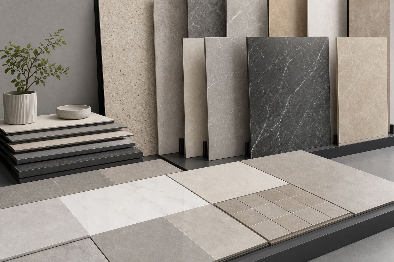 Ceramic and porcelain tiles displayed by texture and color