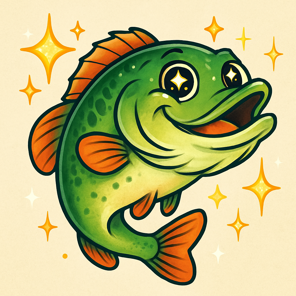 Giant cartoon bass with sparkles