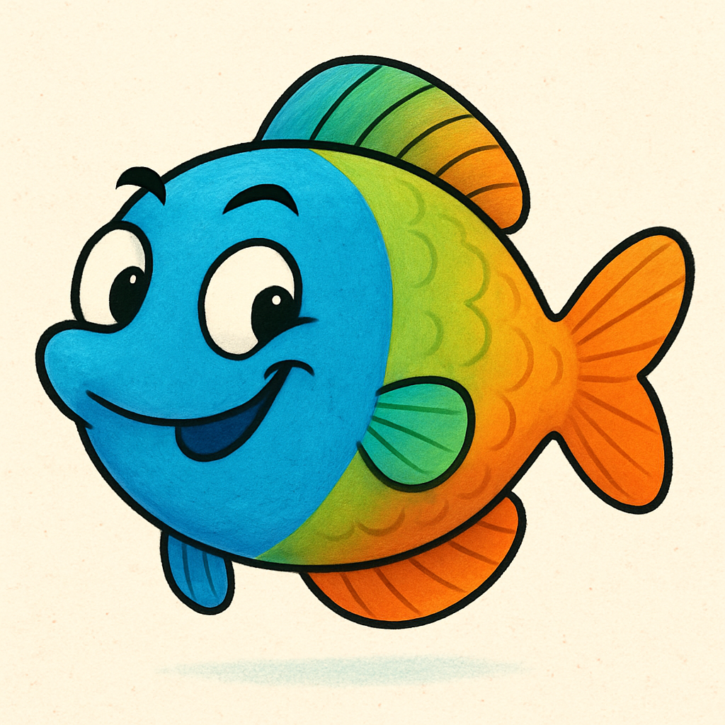 Cartoon fish changing colors like a chameleon