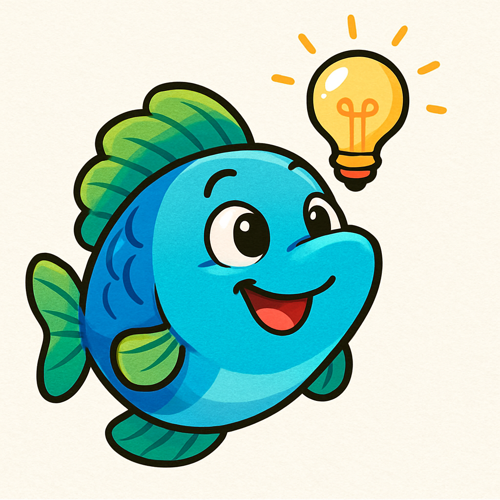Cartoon fish with a lightbulb over its head