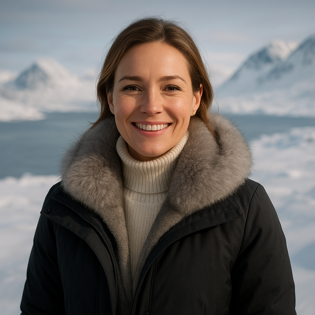 Portrait of Emma S. smiling in a snowy Greenlandic landscape