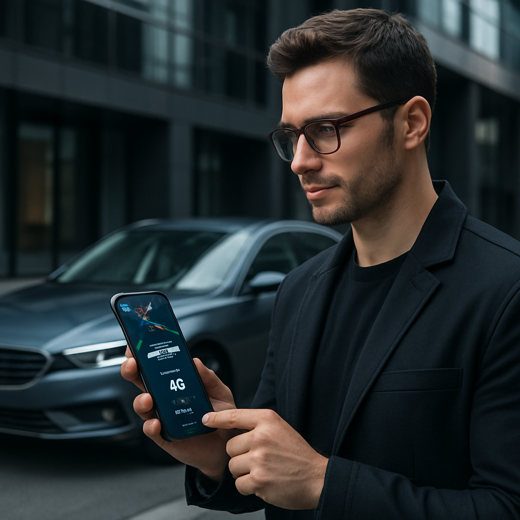 Sleek mobile app dashboard showing car location, speed, and security alerts