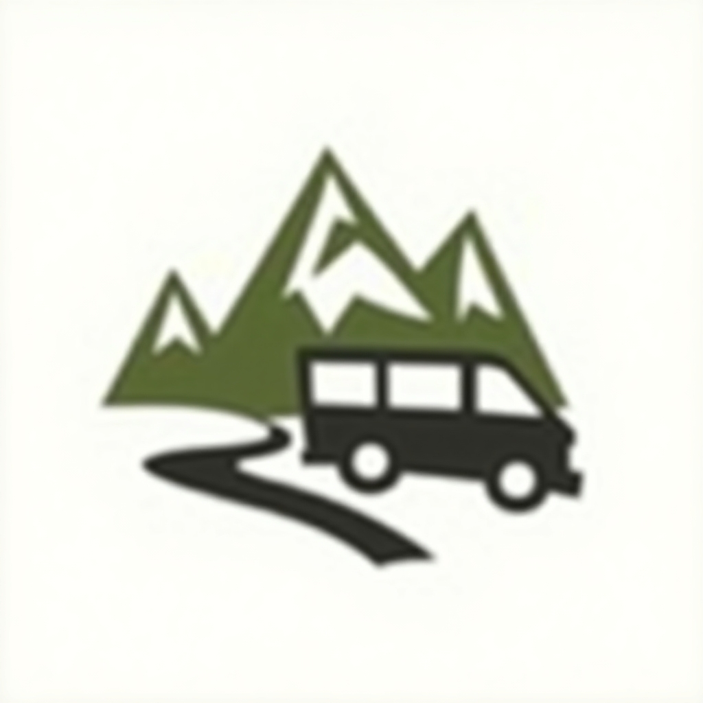 Логотип: стильований силует гір і мікроавтобуса