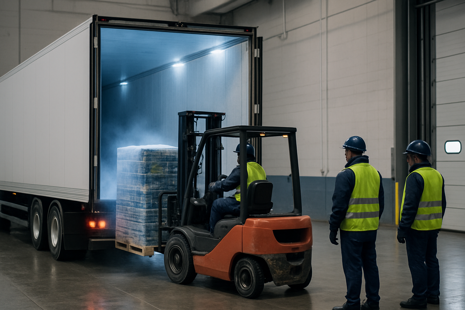 Refrigerated cargo being loaded into a temperature-controlled truck