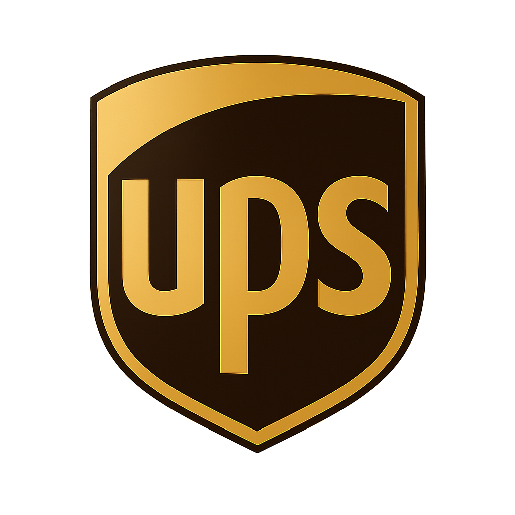 UPS shield badge logo in a premium brown and gold style