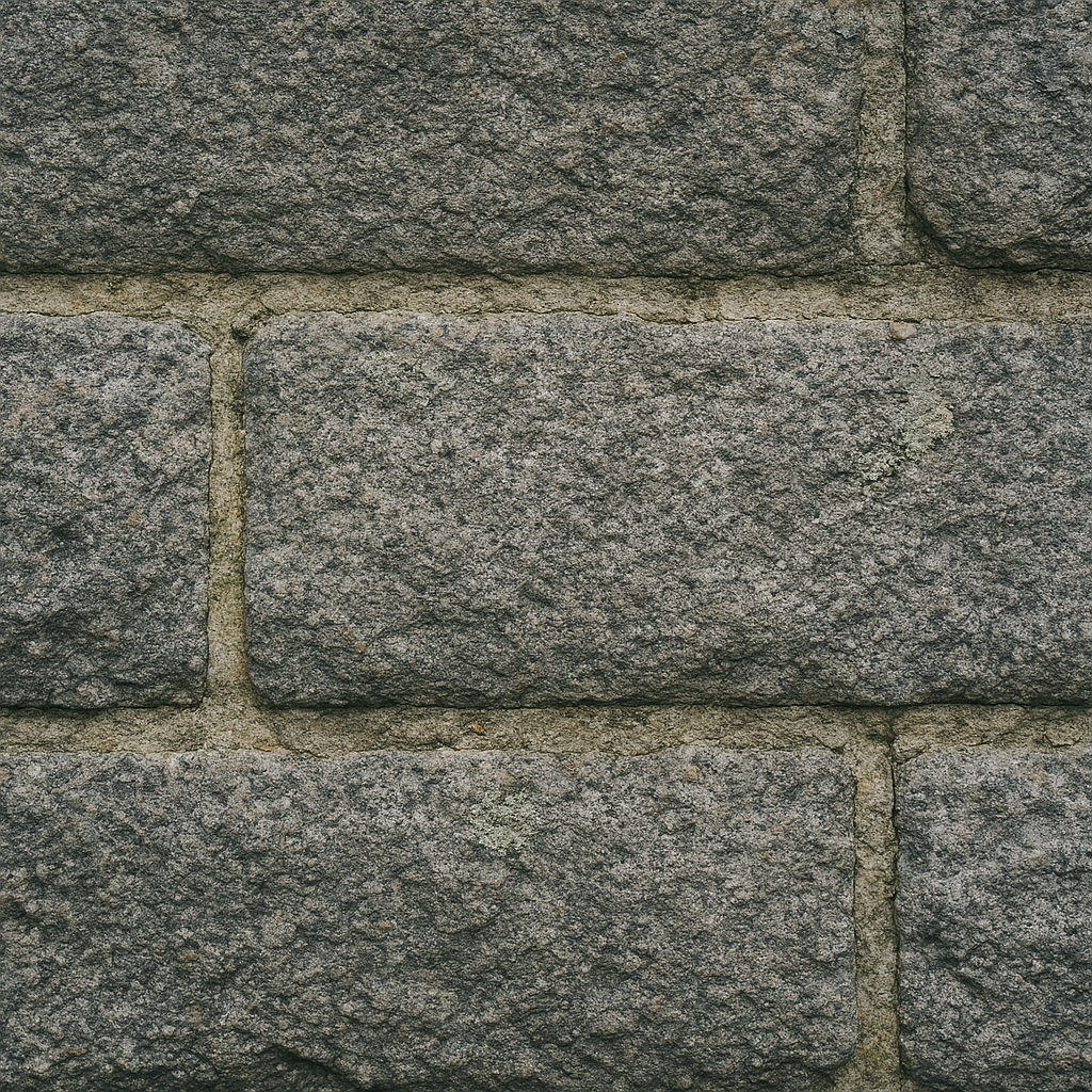Rough-cut gray granite blocks with lime mortar seams on a lighthouse base