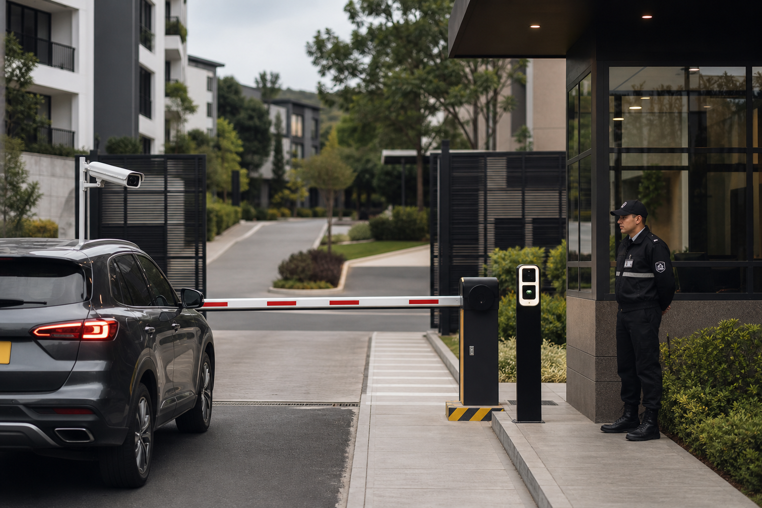 Punto de control de acceso vehicular y peatonal en conjunto residencial