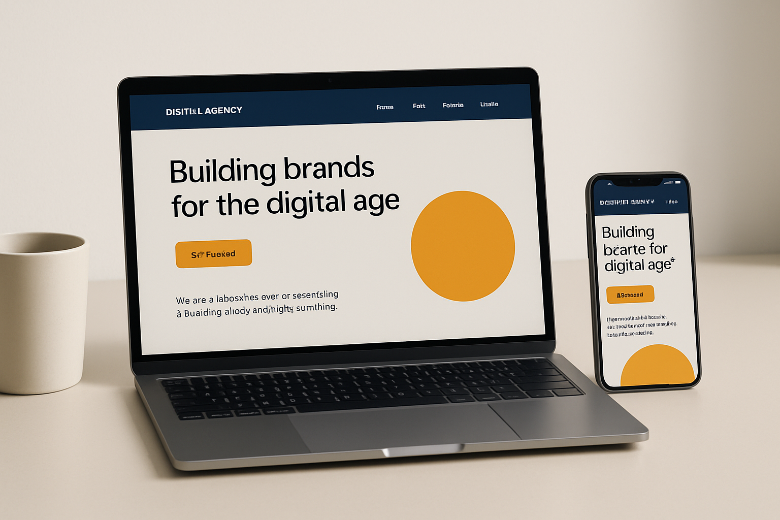 Modern website and branding mockup displayed on a laptop and mobile screen