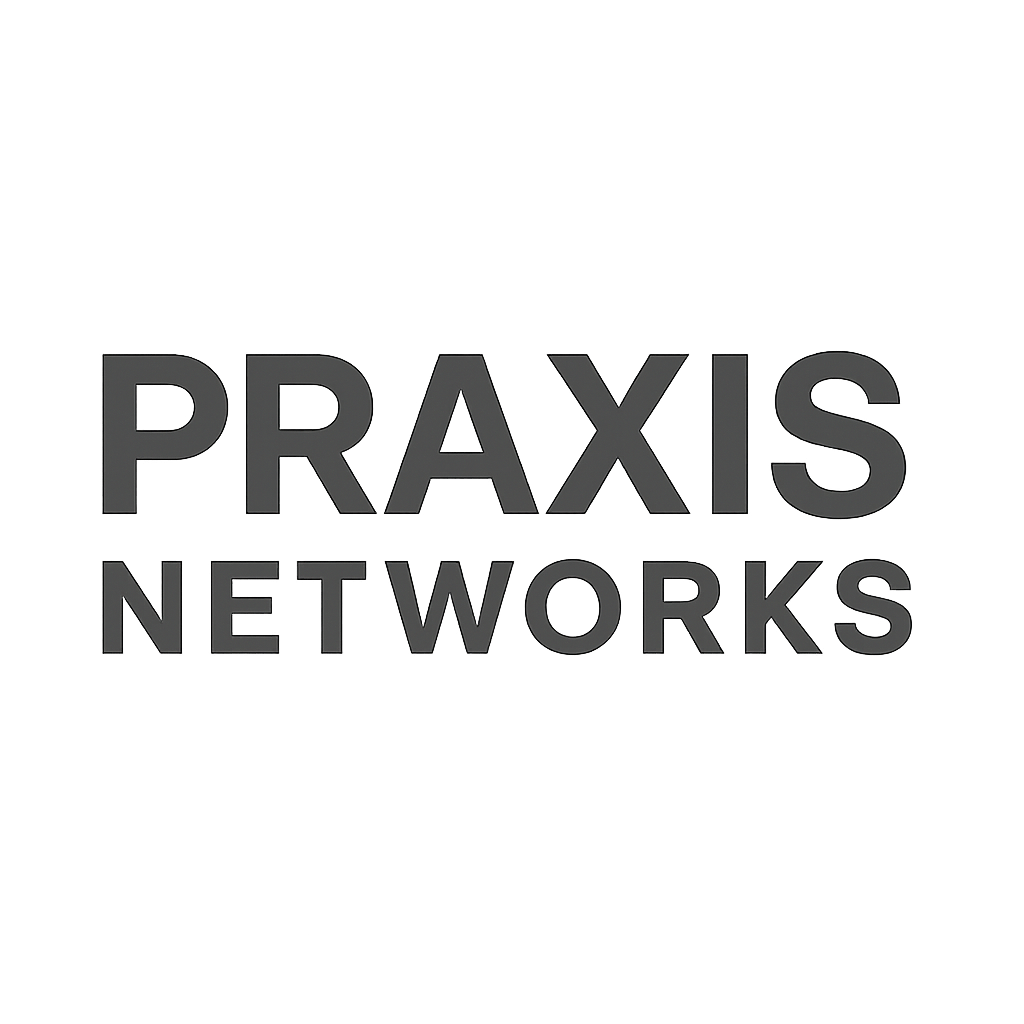 Bold rectangular wordmark logo for Praxis Networks with tight tracking