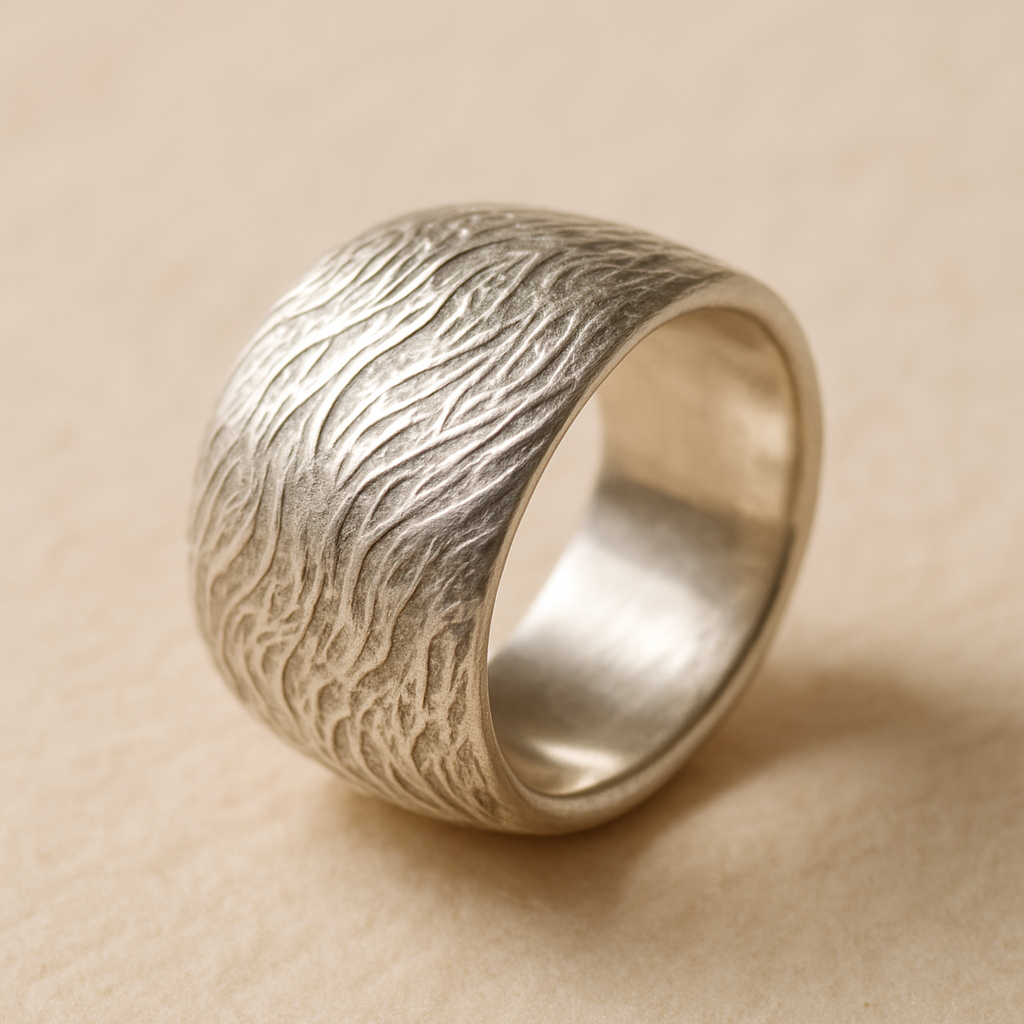 Handcrafted sterling silver statement ring with intricate texture