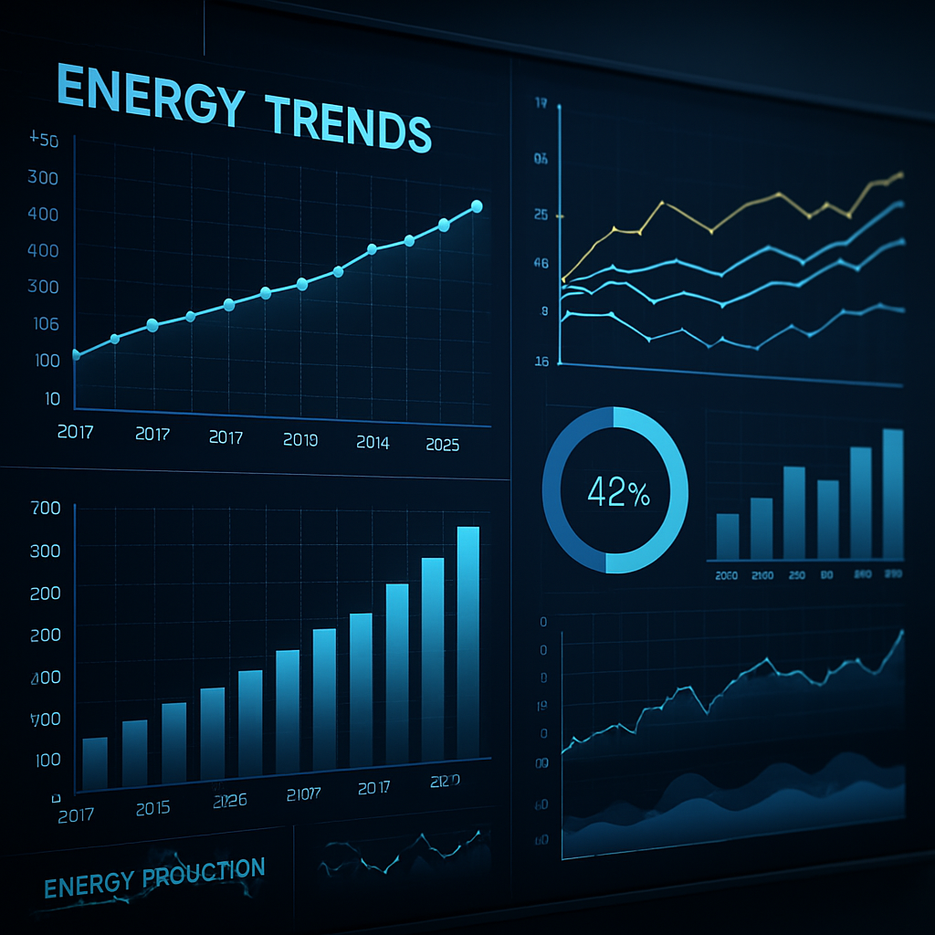 Gráficos y datos de tendencias energéticas en una pantalla digital, enfoque innovador y tecnológico