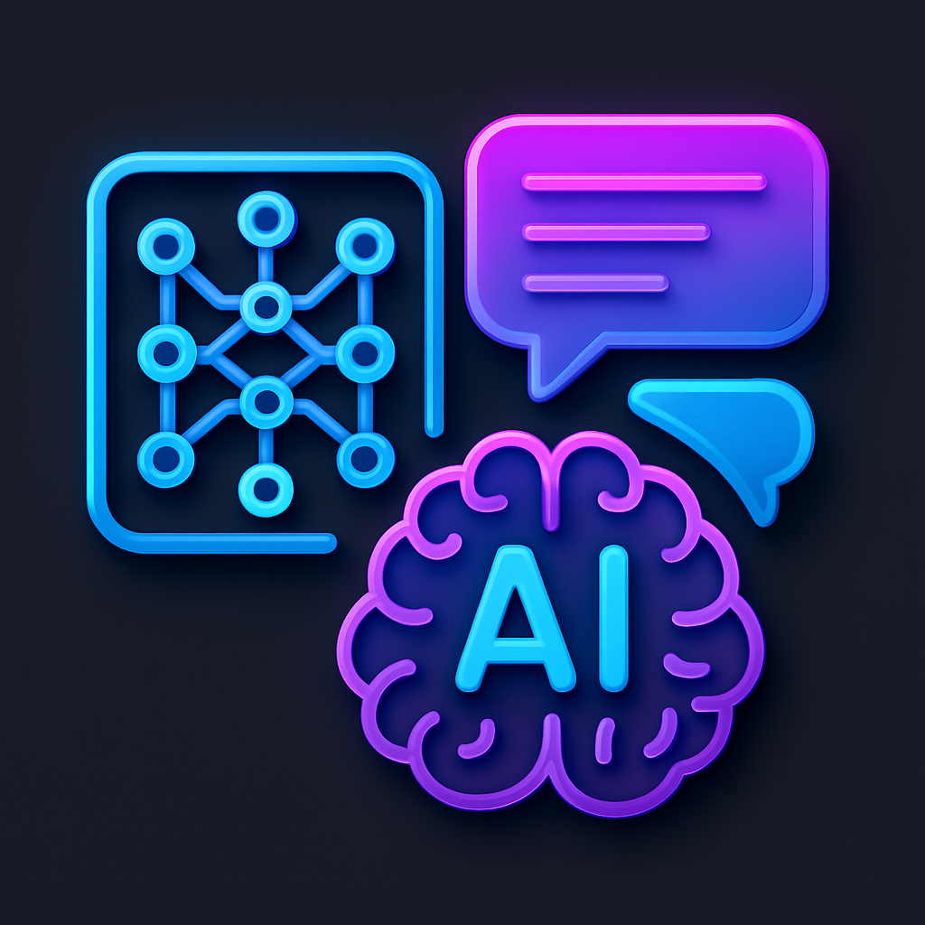 Natural Language Understanding neon icon, stylized with 3D effect