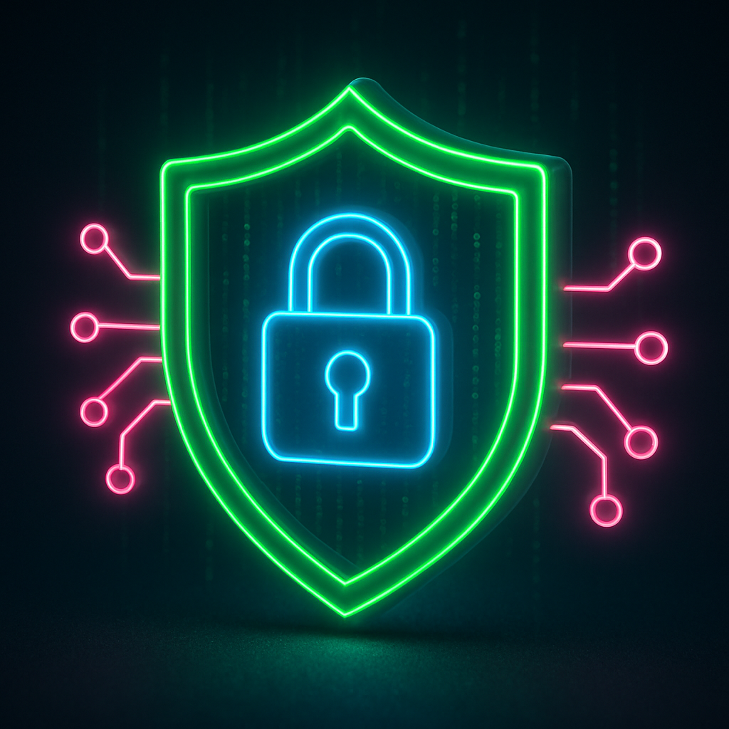 Robust security neon icon, stylized with 3D effect