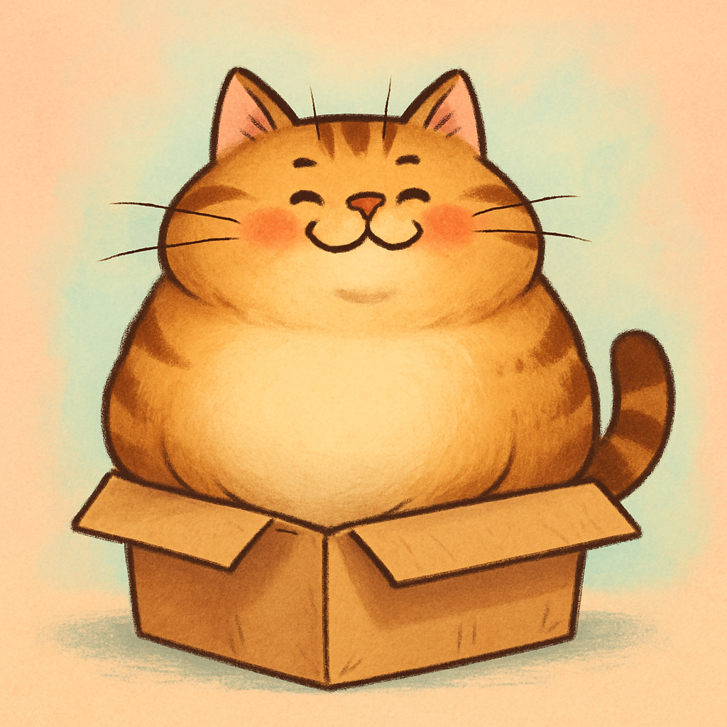 Cat squeezed into a tiny box, looking proud.