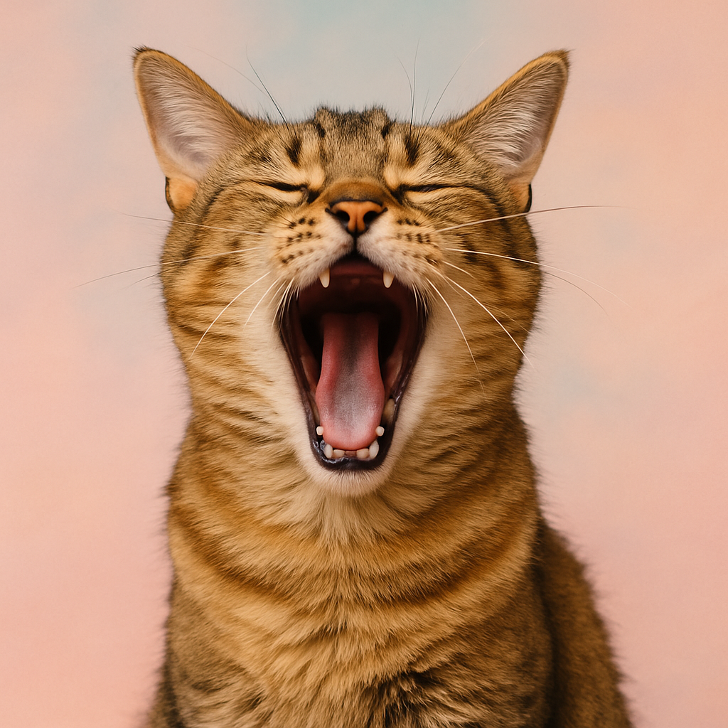 Cat mid-yawn, mouth wide open, looking dramatic.