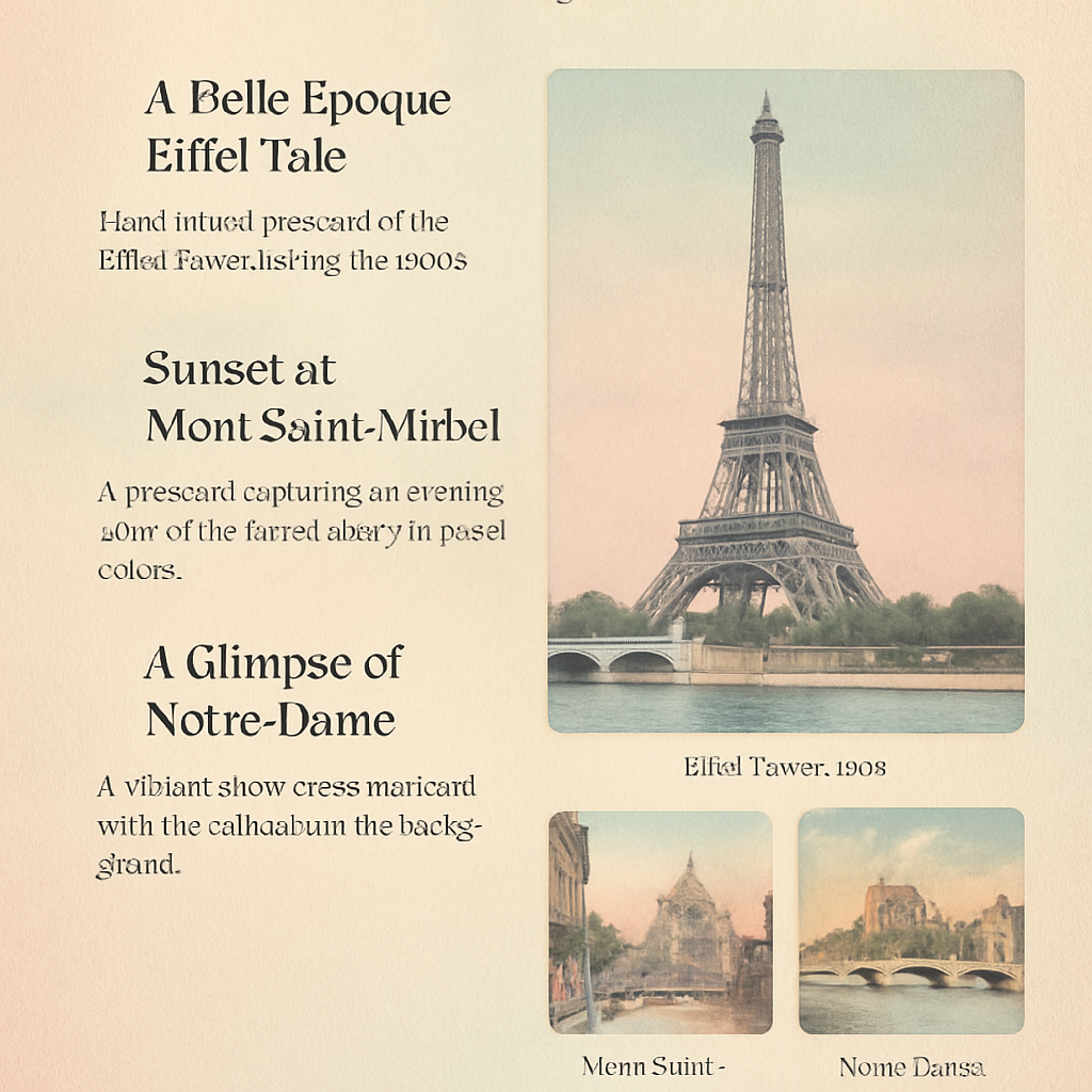 Hand-tinted Belle Époque Eiffel Tower postcard, pastel colors