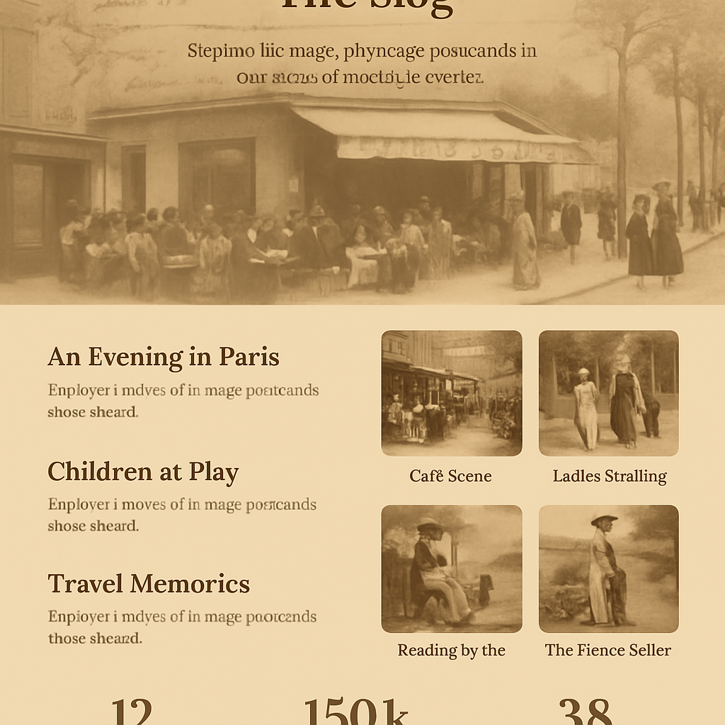 Sepia postcard of a bustling Parisian café street scene