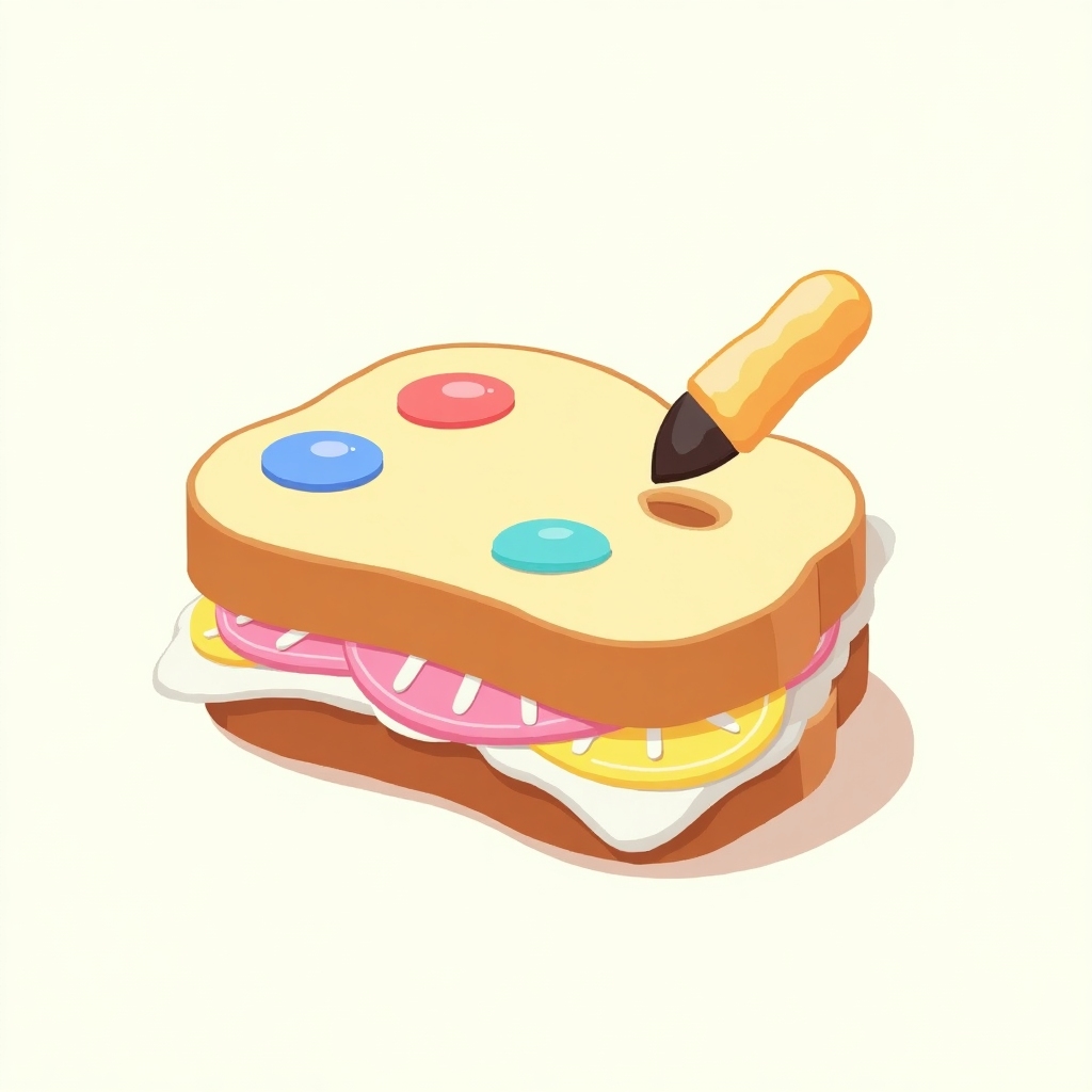 Palette sandwich icon, colorful and playful