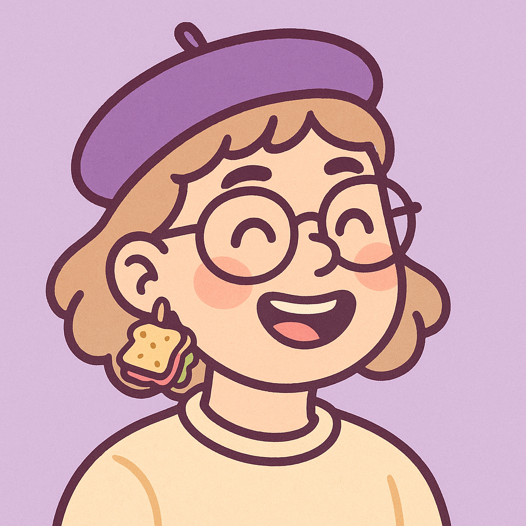 Playful avatar of an art lover with a beret and sandwich earring