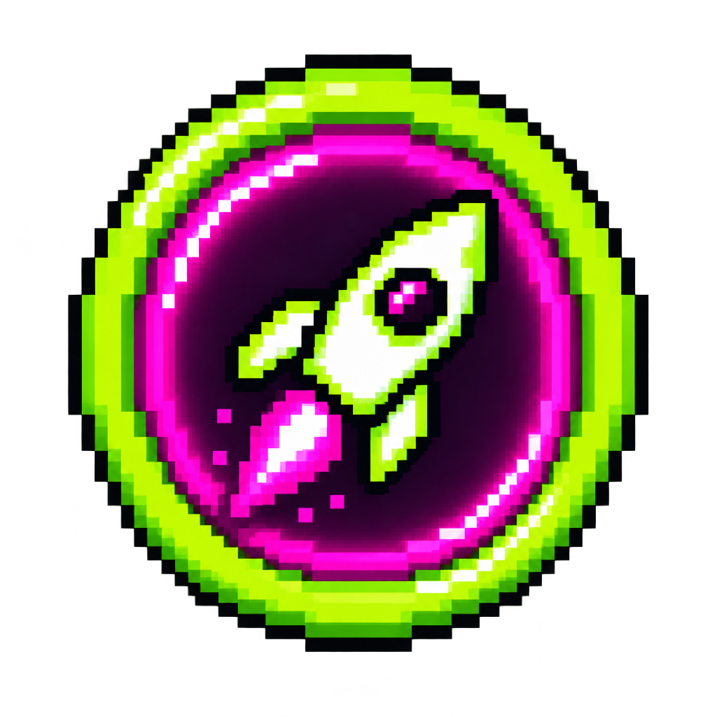 Pixel-style neon coin badge icon for Pump.fun call to action