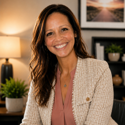 Professional portrait of Erica Wells in a calm, welcoming therapy office setting