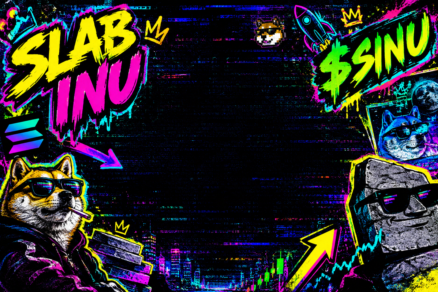 Wide web-punk style meme propaganda banner placeholder for Slab Inu