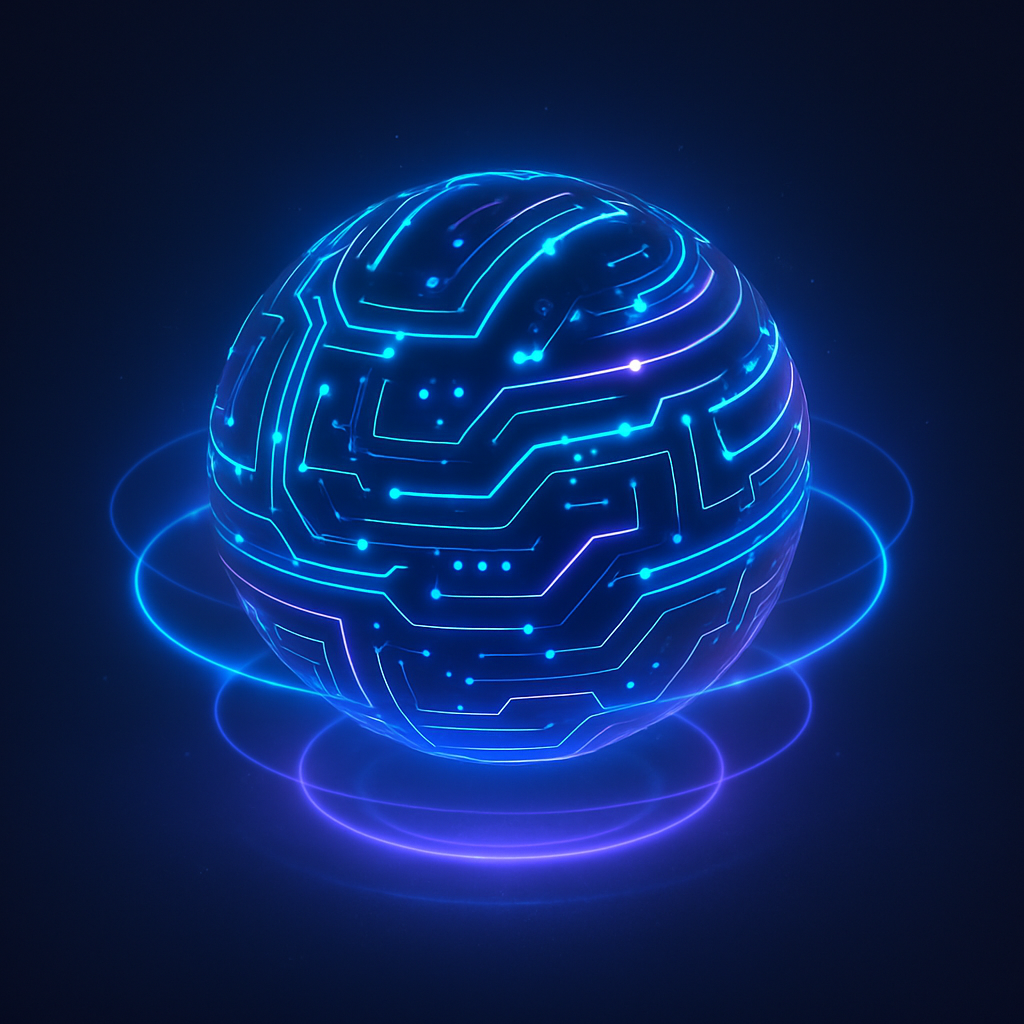 Abstract futuristic tech orb with neon circuitry