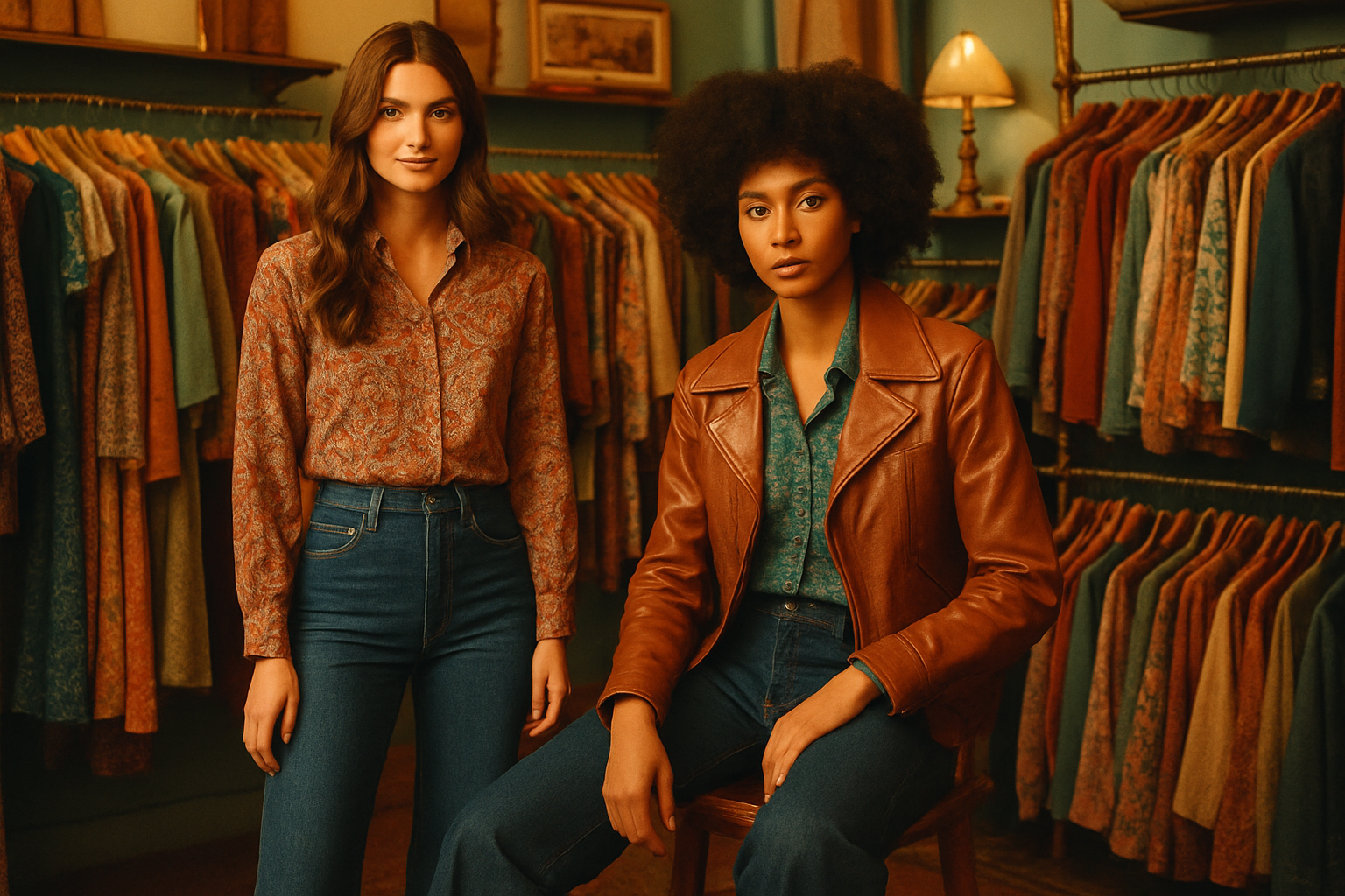 Vintage fashion styling with 70s and 80s garments