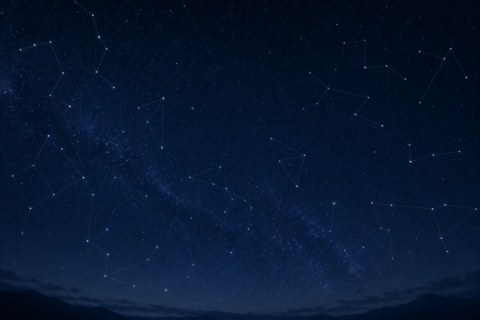 Subtle night-sky star chart with fine constellation lines and sparse stars on a deep navy field