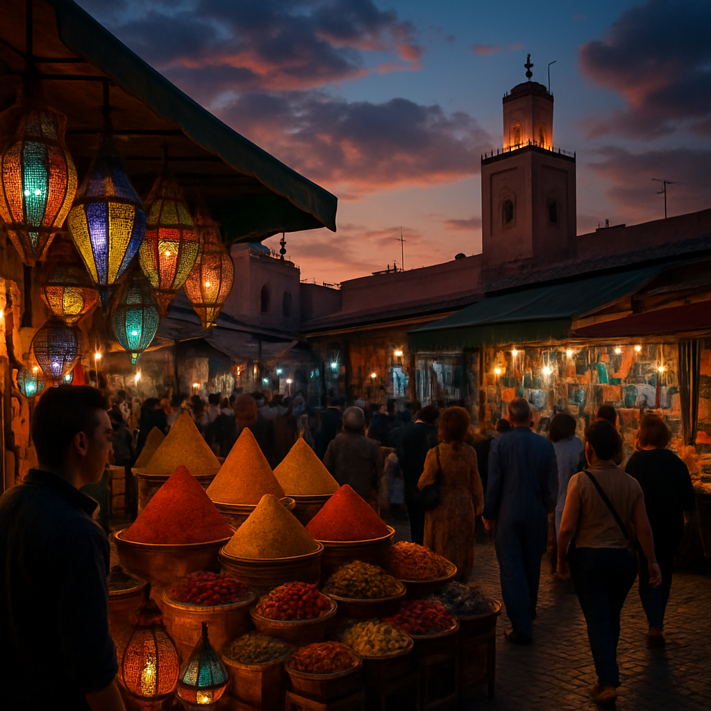Vibrant Marrakech market at twilight