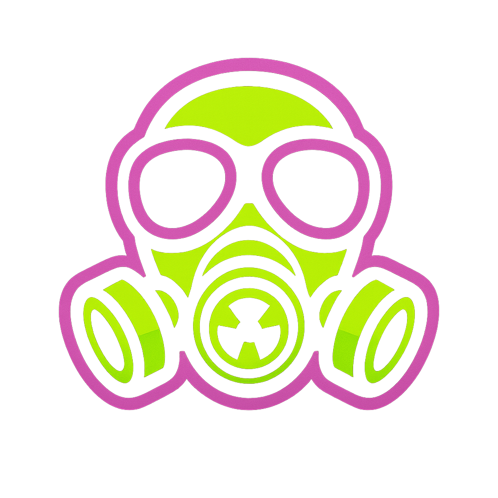 Small gas-mask sticker icon inside the Pump.fun button