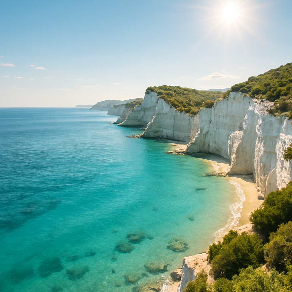 Turquoise coastline and cliffs of Greece