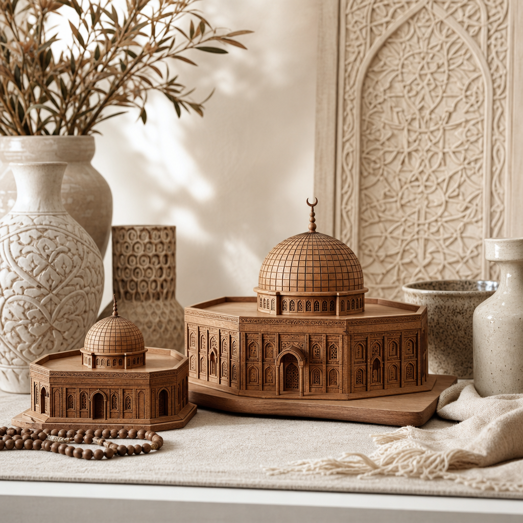 Warm handcrafted home decor with woven baskets, carved wood accents, and neutral textiles