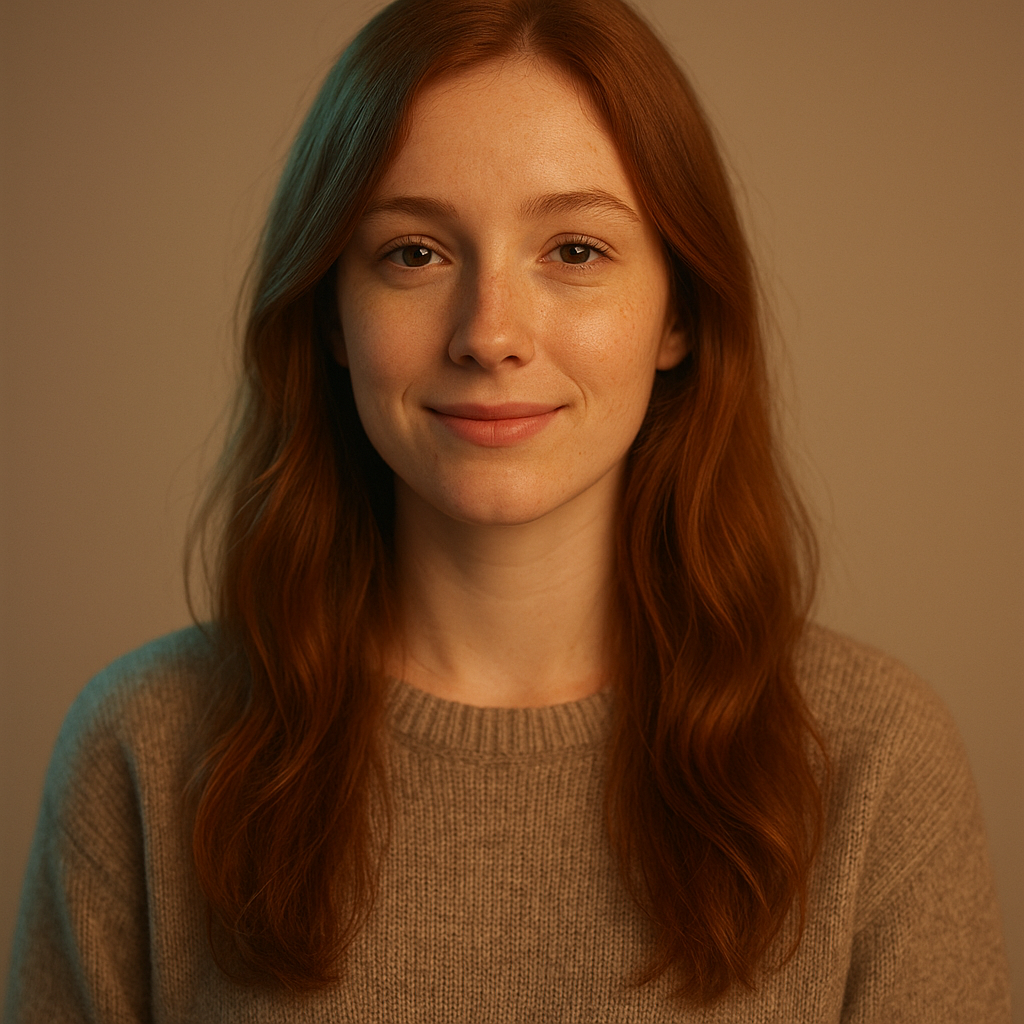 Portrait of Mira, a young woman with long auburn hair