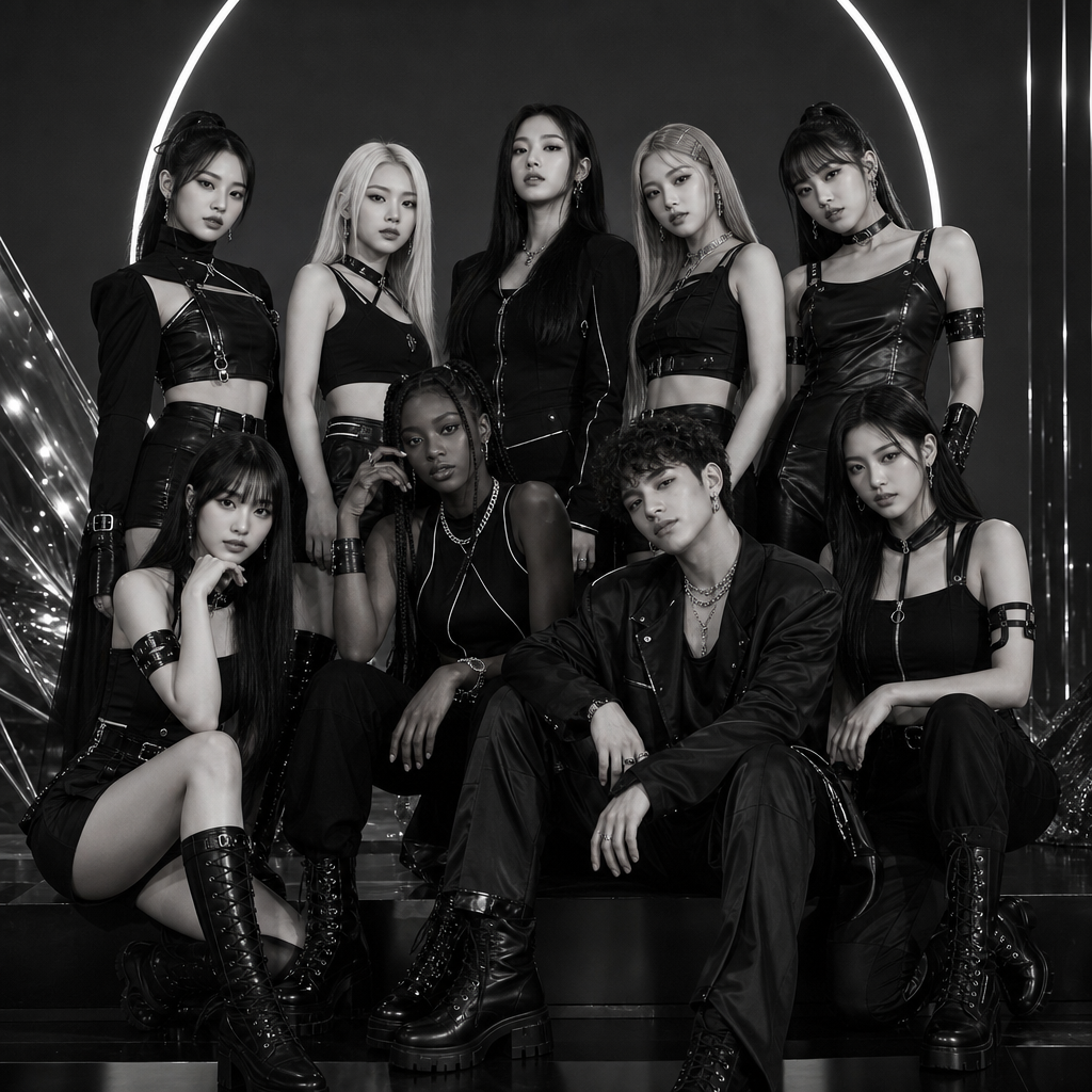 Monochrome editorial portrait of the upcoming group $T.LOSER in a studio setting