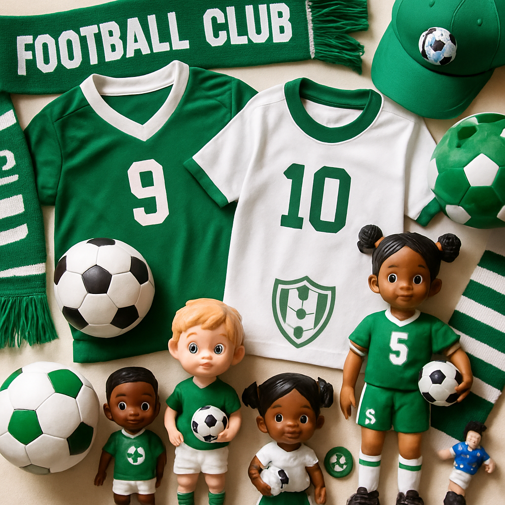 Various football gear for all ages