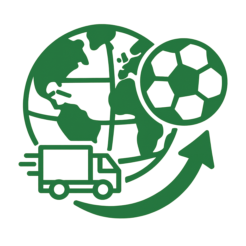 Globe with football showing international shipping