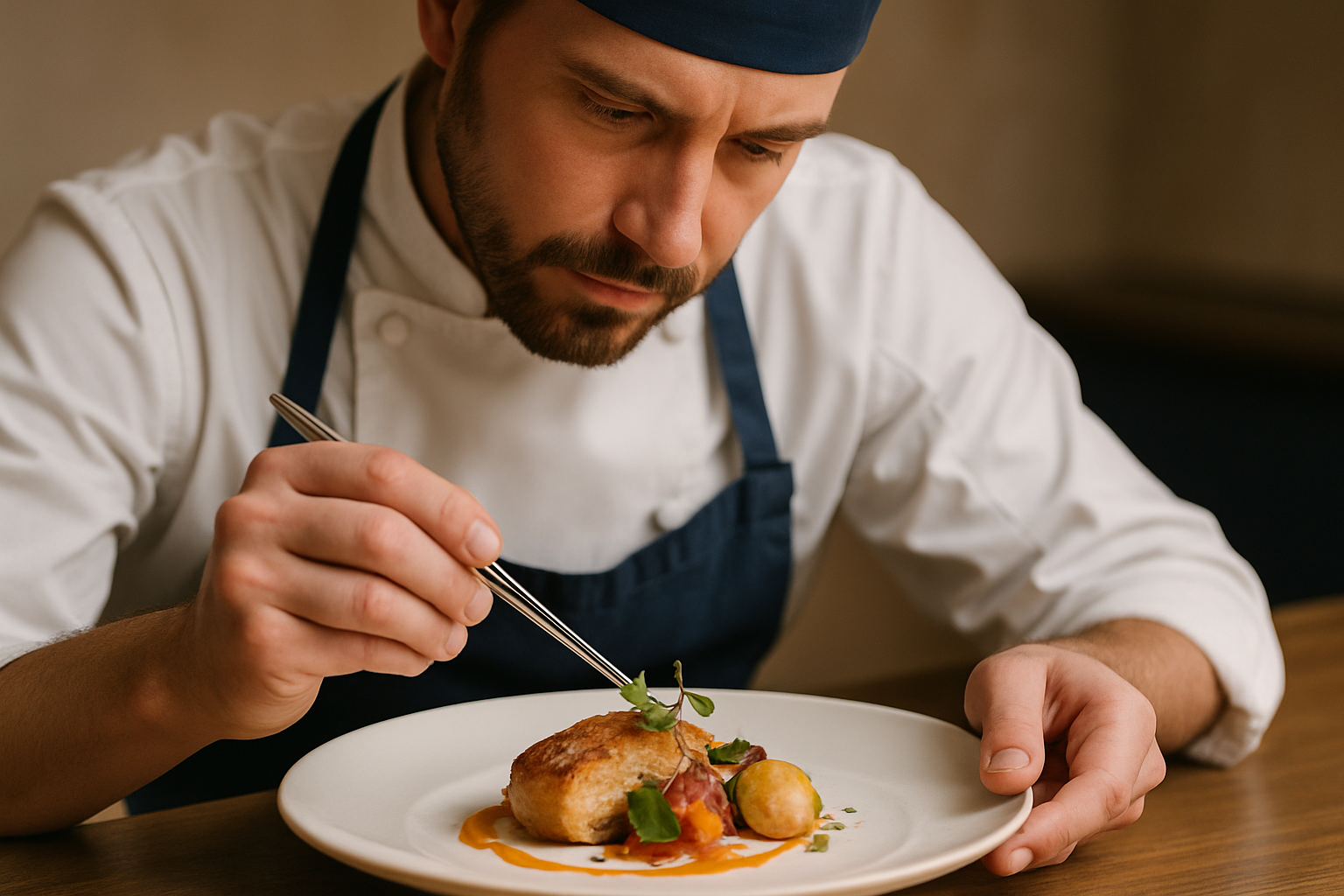 Chef plating a refined regional dish