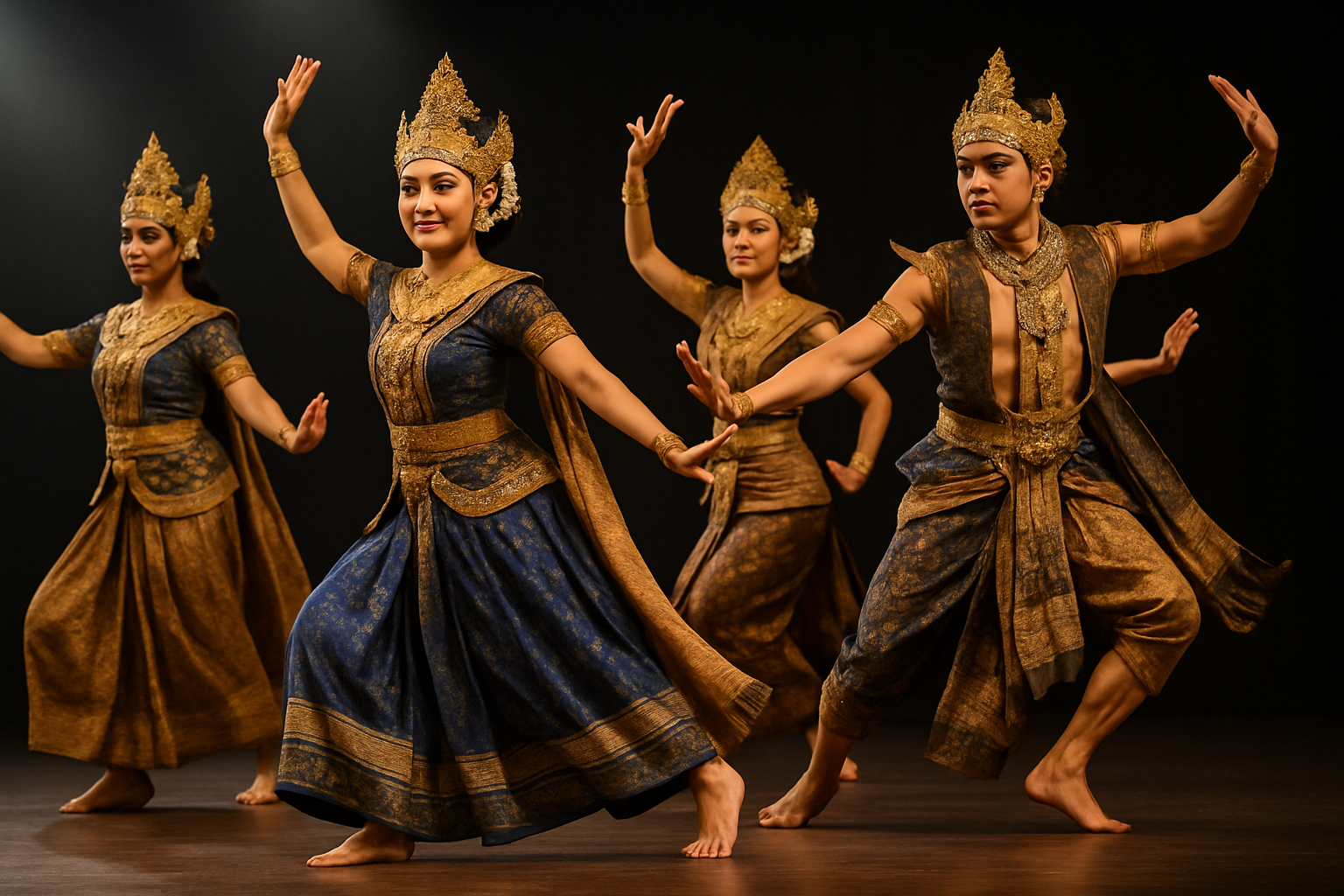Traditional dancers in ceremonial costumes performing