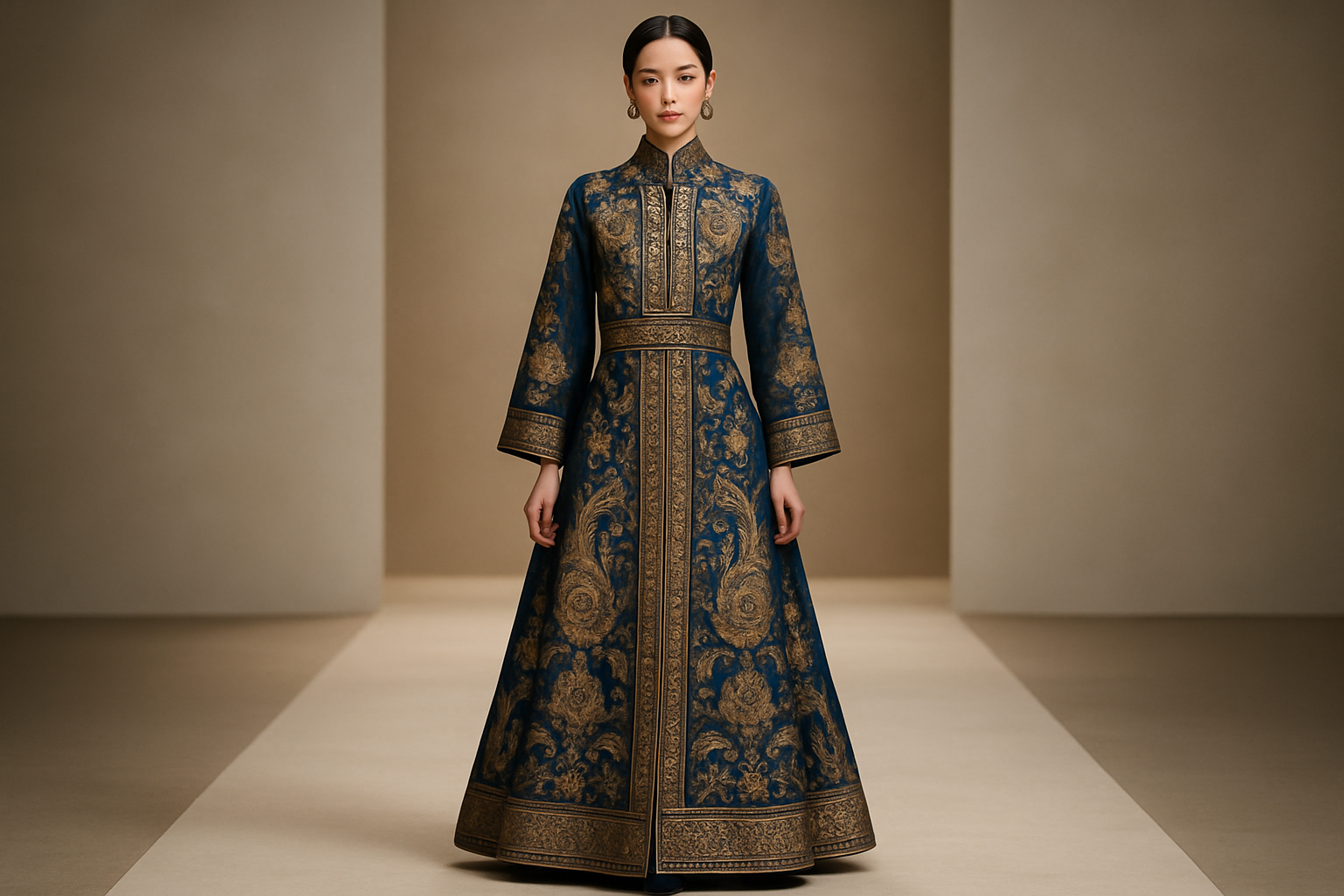 Elegant cultural fashion garment on a runway