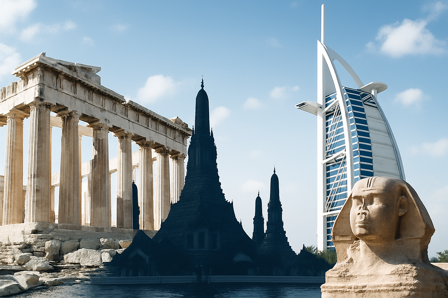 Global landmarks collage representing multiple regions