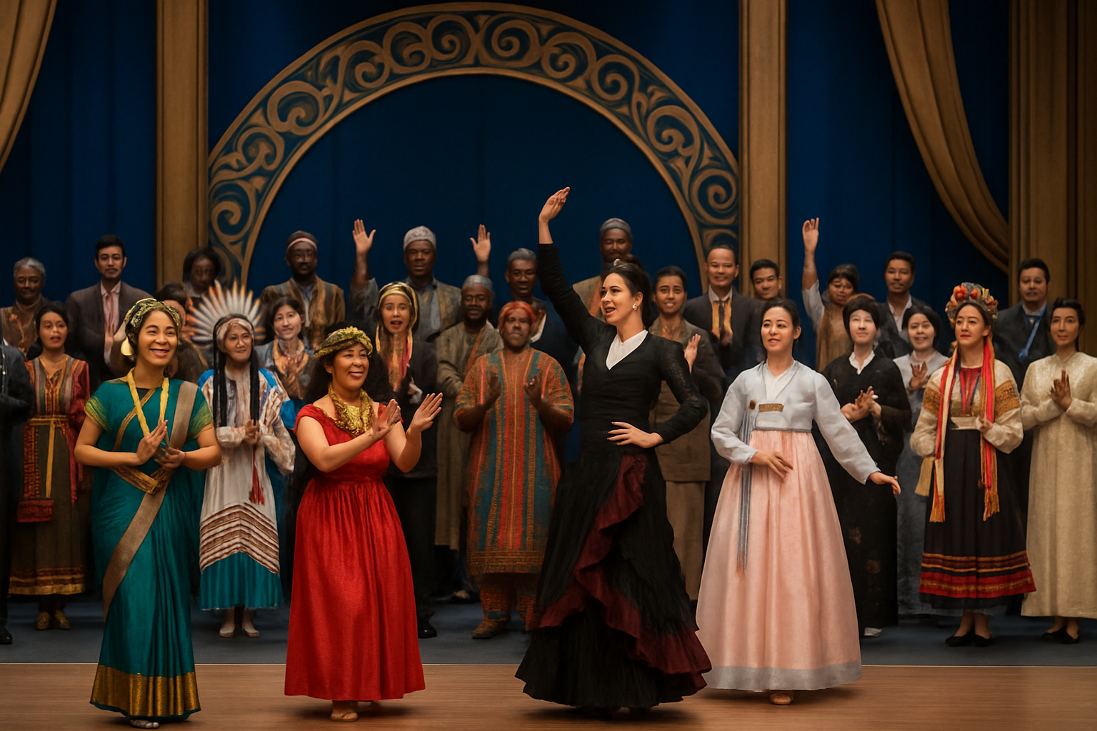 Diverse performers on a grand stage