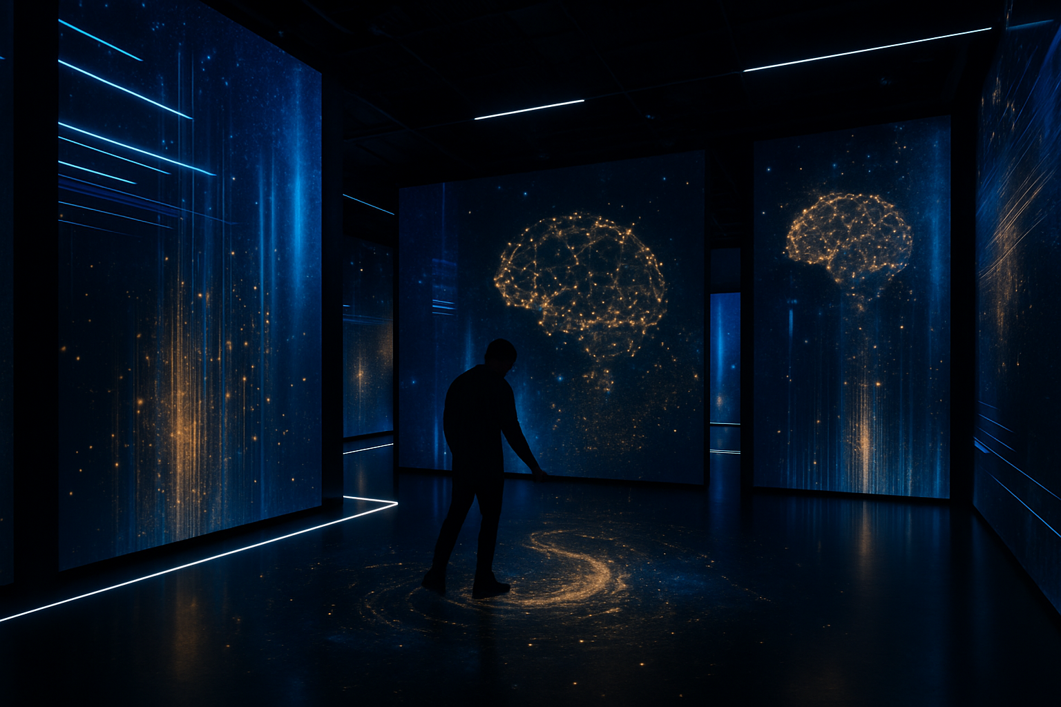 Immersive digital installation with futuristic lighting