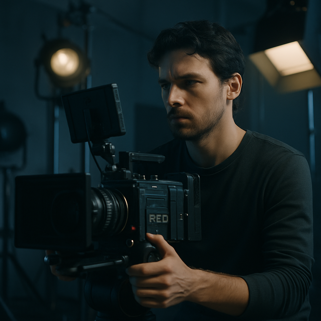 Filmmaker with camera on set