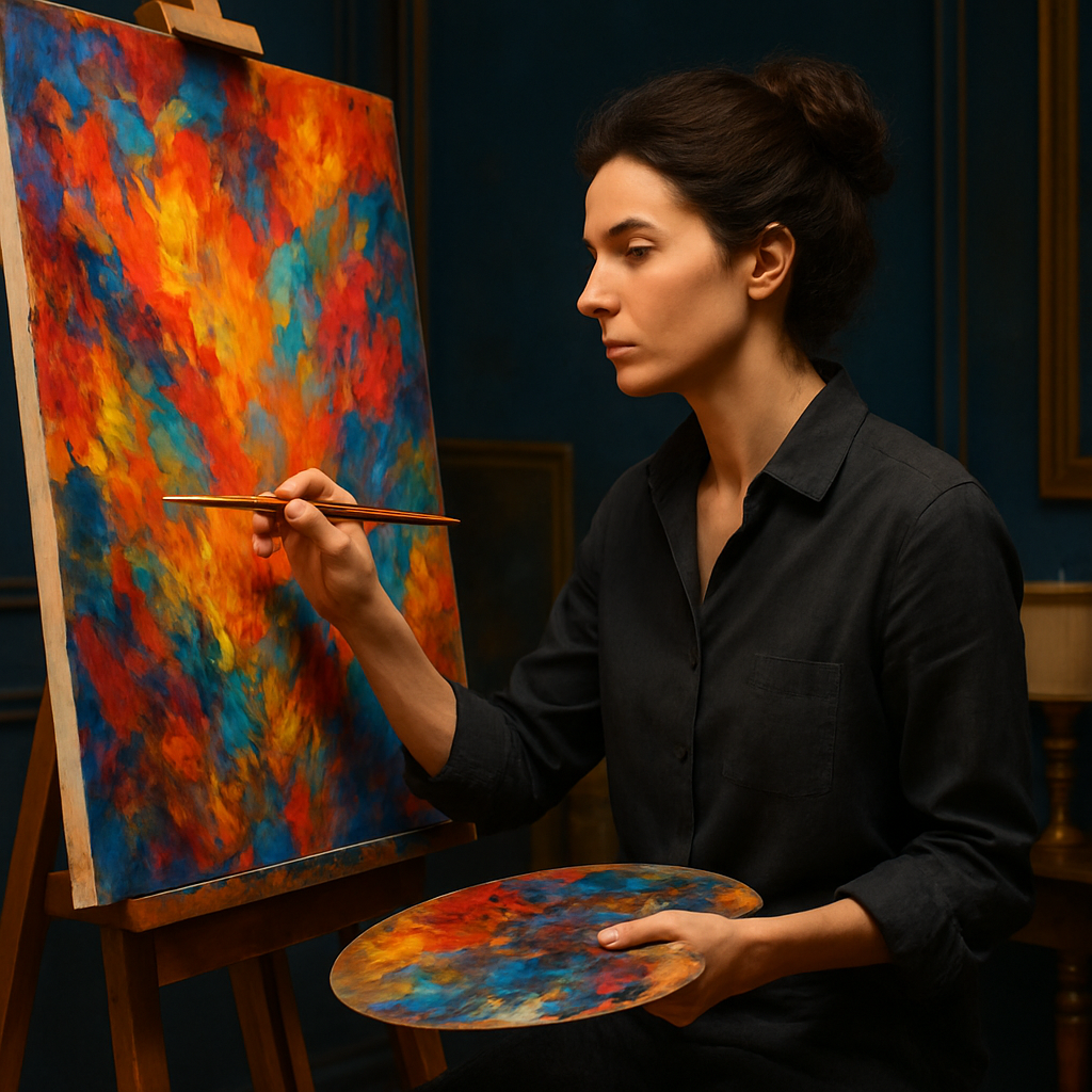 Painter working on a vibrant canvas