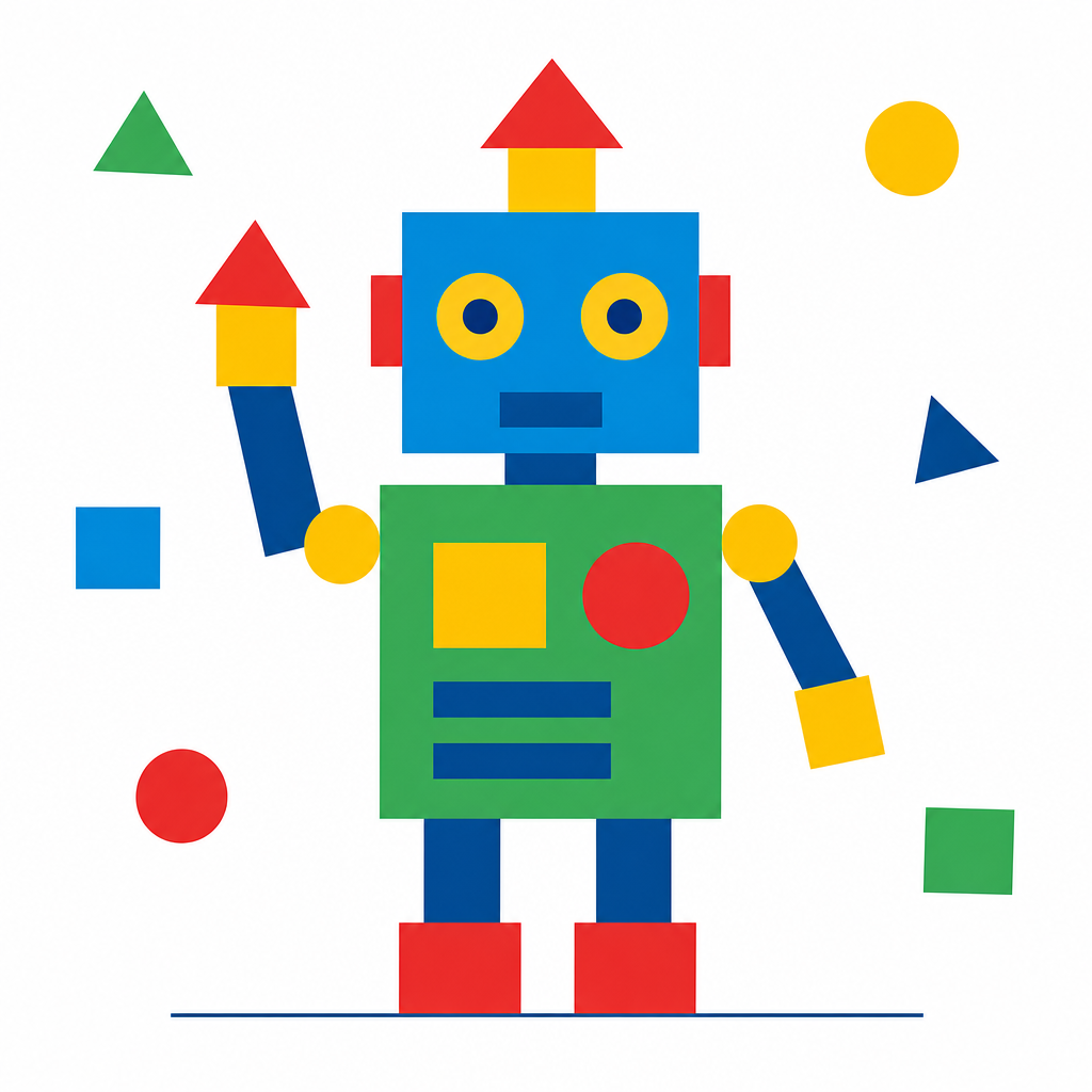 Robot vytvořený z geometrických tvarů