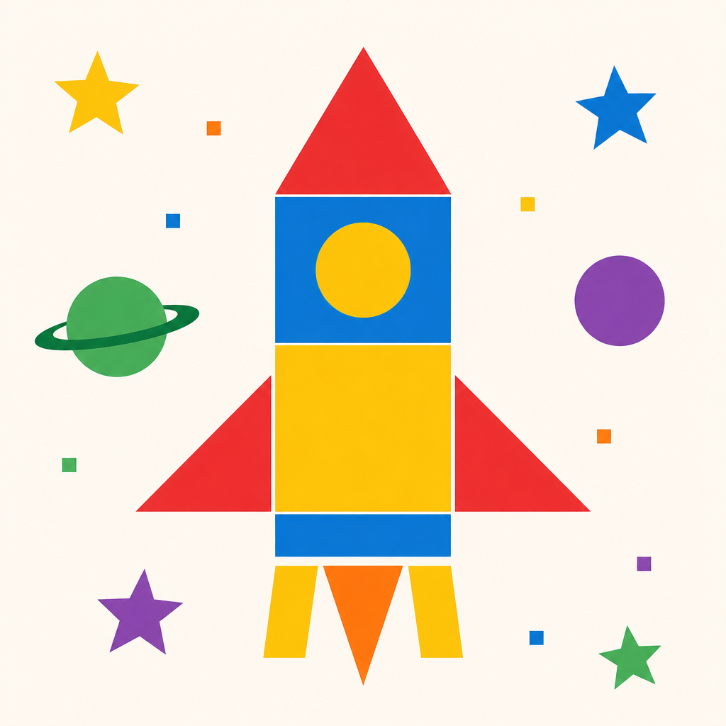 Barevná raketa vytvořená z geometrických tvarů